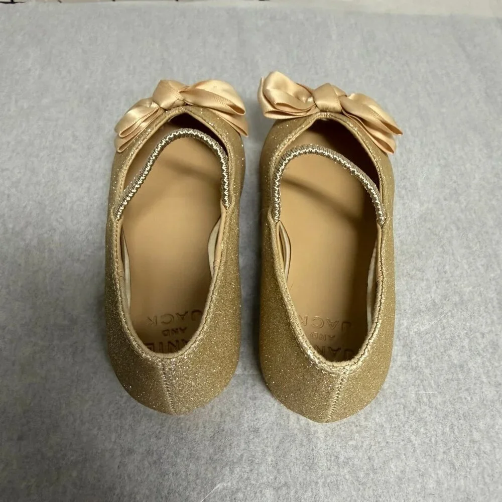 Janie and Jack Gold Sparkle Bow Ballet Flat Shoe Little Girls Toddler 7 Fancy
